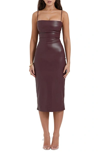 HOUSE OF CB JALENA LACE-UP BACK FAUX LEATHER COCKTAIL DRESS