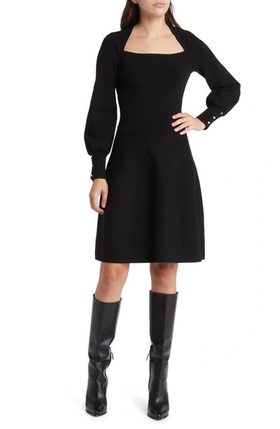 Hugo Boss Long-sleeved Knitted Dress With Square Neckline In Black