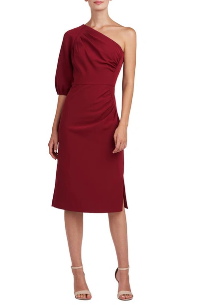 Kay Unger Brea One-shoulder Sheath Cocktail Dress In Ruby Wine
