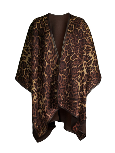 Sofia Cashmere Women's Reversible Leather-trimmed Cashmere Cape In Leopard