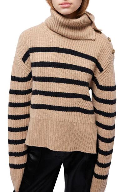 Simkhai Adrienne Wool-cashmere Buttoned Turtleneck Sweater In Camel Mb Stripe