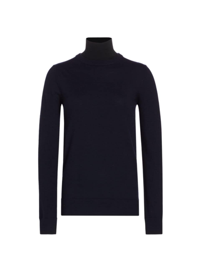 Totême Silk-trimmed Two-tone Wool Turtleneck Sweater In Navy