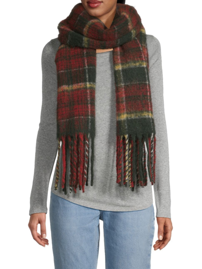 Saks Fifth Avenue Women's Collection Plaid Oversized Fuzzy Scarf In Deep Red
