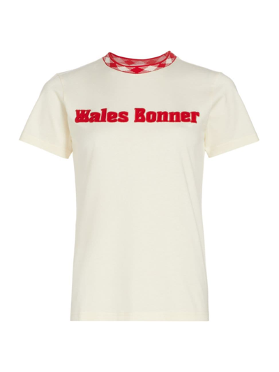 Wales Bonner White Logo-patch Organic-cotton T-shirt In Neutrals