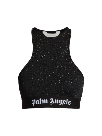 Palm Angels Soiree Knit Logo Top In Black