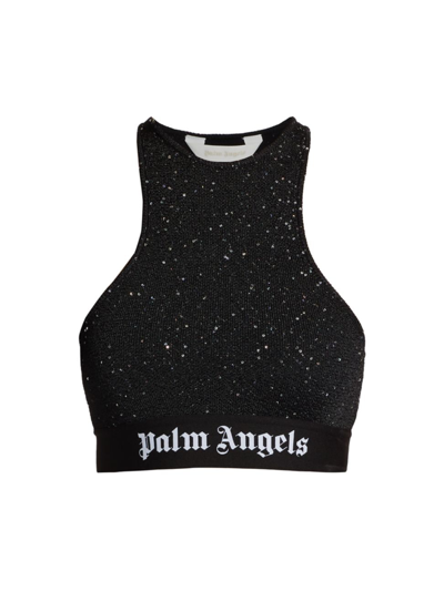 Palm Angels Soiree Viscose Blend Logo Top In Black White