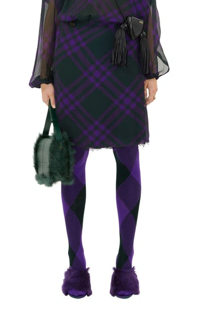 Burberry Silk Check Mini Skirt In Violet