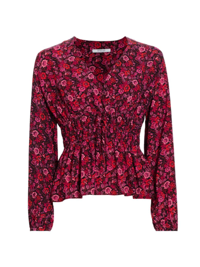 Derek Lam 10 Crosby Gathered Floral-print Crepe De Chine Top In Red Multi