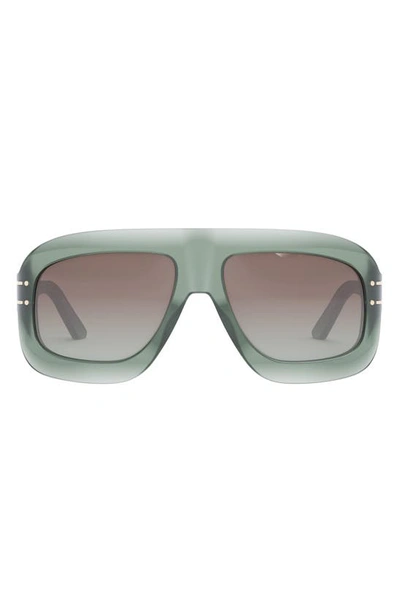 Dior 'signature M1u 58mm Rectangular Sunglasses In Light Green/ Gradient Brown