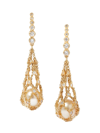 ANNOUSHKA WOMEN'S HIDDEN REEF LATTICE 18K YELLOW GOLD, SOUTH SEA PEARL & 1.07 TCW DIAMOND DROP EARRINGS