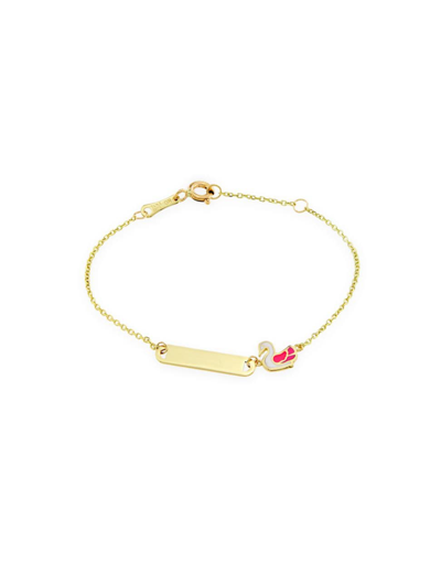 Saks Fifth Avenue Kid's 14k Yellow Gold & Enamel Bar & Swan Chain Bracelet