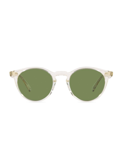 Oliver Peoples Polarized Round Transparent Acetate Sunglasses In Light Beige