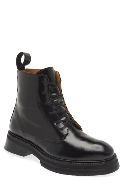 Vinny's Officer Lace-up Boot In Black Leather