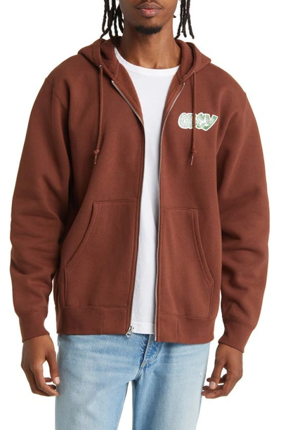 Obey City Watch Dog Graphic Zip Hoodie In Sepia