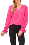 Cece Tie Sleeve Top In Wild Fuchsia