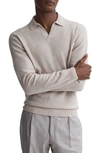 Reiss Oatmeal Melange Merino Wool Open Collar Top