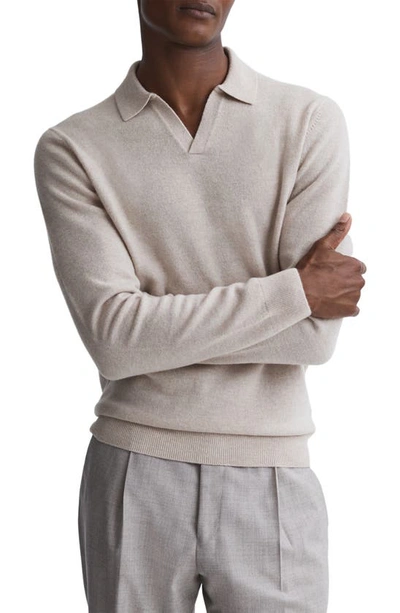 Reiss Oatmeal Melange Merino Wool Open Collar Top In Oatmeal Melange