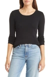 Caslon Scoop Neck Long Sleeve Cotton Knit Top In Black