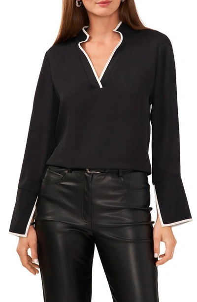 Vince Camuto Trim Split Neck Top In Rich Black