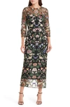 MARCHESA NOTTE FLORAL EMBROIDERED SHEATH DRESS