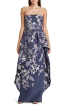 MARCHESA NOTTE EMBROIDERED FLORAL STRAPLESS GOWN
