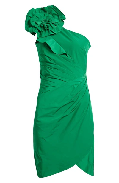 Marchesa Notte One-shoulder Cocktail Dress In Green