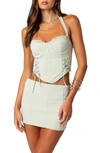 Edikted Audrina Side Lace Crop Halter Top In Sage