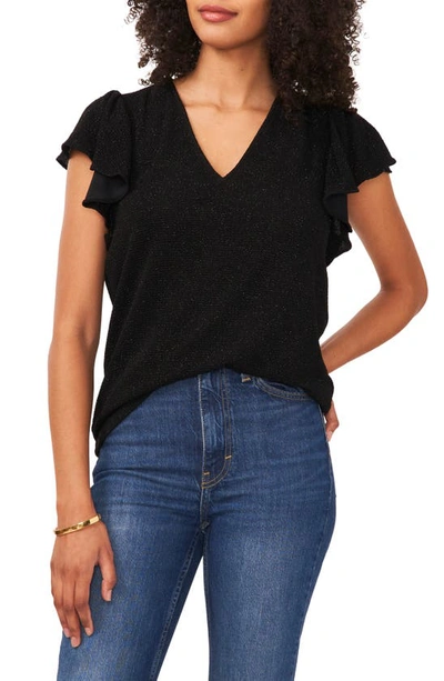 Vince Camuto Flutter Sleeve Top In Rich Black