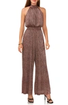 Vince Camuto Metallic Smocked Waist Wide Leg Jumpsuit In Burgundy