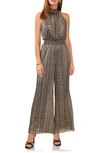 Vince Camuto Metallic Smocked Waist Wide Leg Jumpsuit In Rich Black