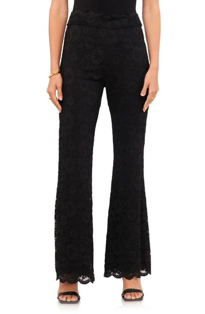 Vince Camuto Scallop Hem Lace Pull-on Flare Pants In Rich Black