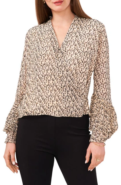 Vince Camuto Wrap Front Ruffle Long Sleeve Blouse In Rich Cream