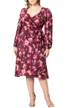 Kiyonna Soicialite Sweetheart Neck Wrap Dress In Shimmering Sangria Blooms