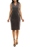 Nina Leonard U-neck Scuba Dress In Charcoal