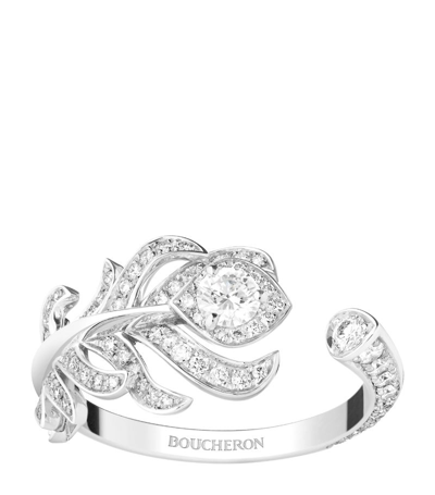 Boucheron 18kt White Gold Plume De Paon Small Diamond Ring