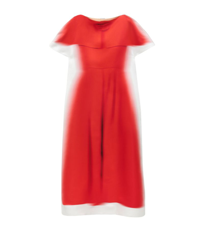 Loewe Blurred Print Boatneck Midi Dress In Red & White