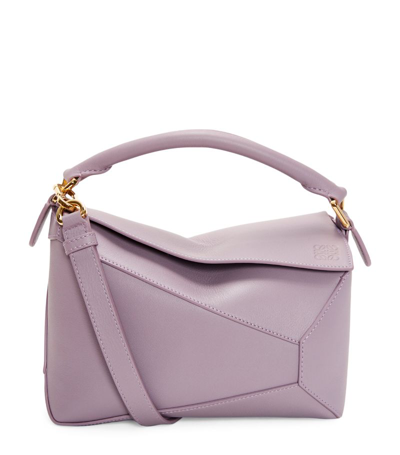 Loewe Small Leather Puzzle Edge Top-handle Bag In Purple
