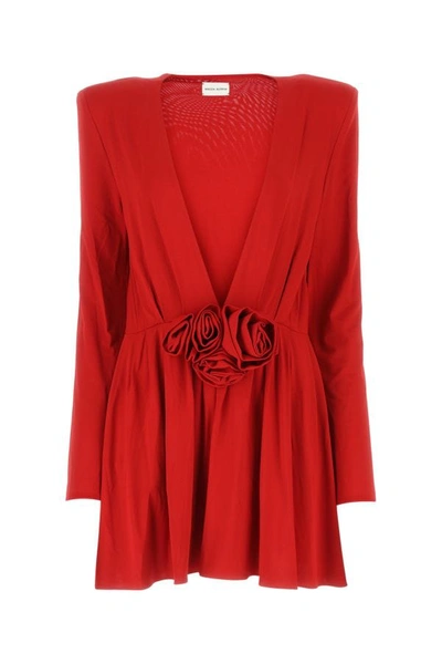 Magda Butrym Floral-detailing Long-sleeved Dress In Red