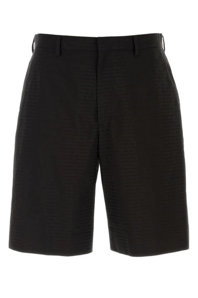 Prada Man Black Cotton Bermuda Shorts In Brown