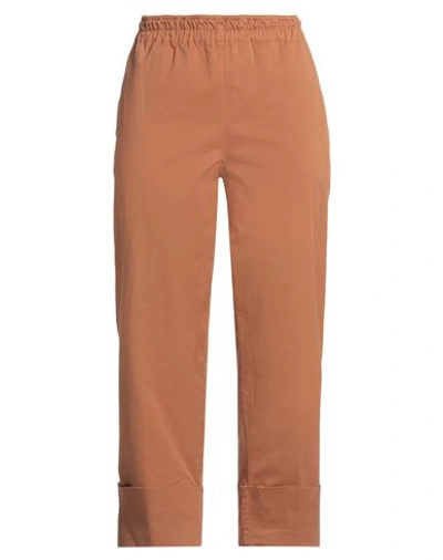 Rossopuro Woman Pants Tan Size 10 Cotton, Elastane In Brown
