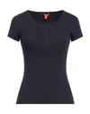Guess Woman T-shirt Navy Size S Cotton, Elastane In Navy Blue