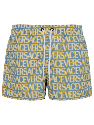 Versace Man Light Blue Nylon Swimming Trunks