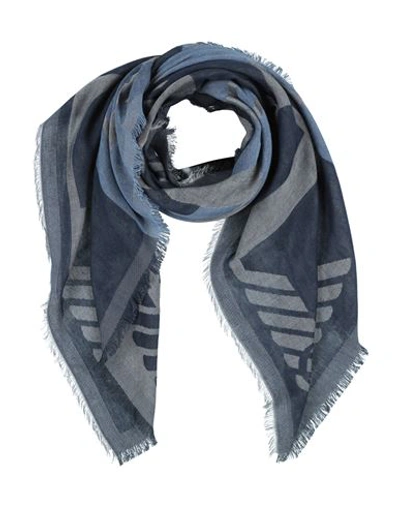 Emporio Armani Man Scarf Navy Blue Size - Modal, Acrylic, Cotton In Navy Blue