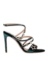 Elisabetta Franchi Woman Sandals Deep Jade Size 9 Soft Leather, Textile Fibers In Green