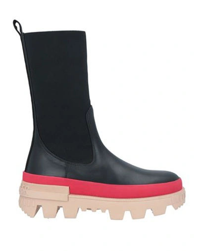 Moncler Woman Ankle Boots Black Size 7.5 Soft Leather, Textile Fibers