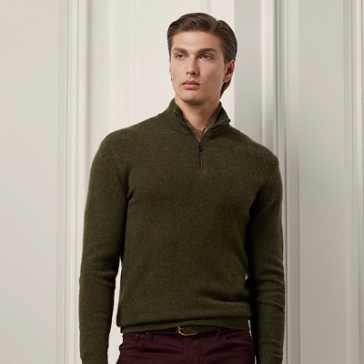Ralph Lauren Cashmere Quarter-zip Sweater In Loden Multi
