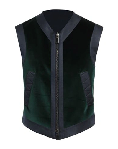 Pal Zileri Man Tailored Vest Dark Green Size 44 Cotton, Elastane, Silk, Polyester