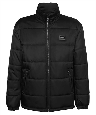 Dolce & Gabbana Nylon High-necked Branded Tag Jacket In Black