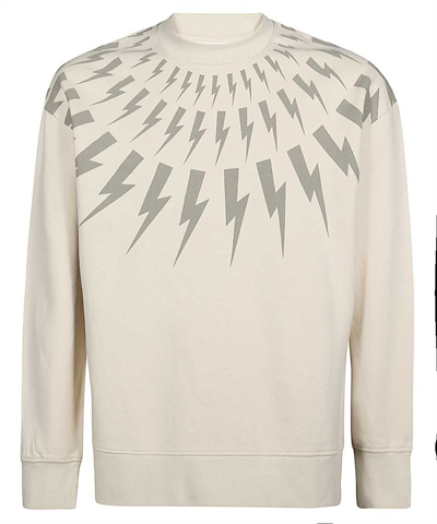 Neil Barrett Thunderbolt-print Cotton Sweatshirt In Beige