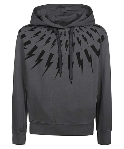 Neil Barrett Thunderbolt-print Cotton Hoodie In Grey